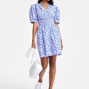 NWT On 34th 100% cotton, pink/blue daisy print - short sleeve dress - size XL